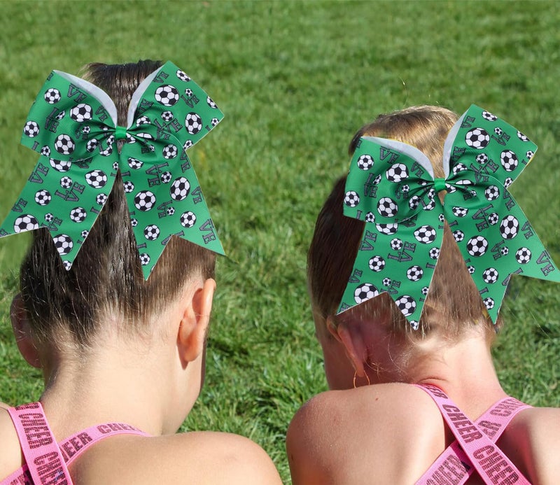 Hipcheer 12 PCS Softball Soccer Cheer Bows, Sparkly Rugby Hair Bows with Elastic Hair Ties Accessories for Teens Girls Women Cheerleading Softball Competition Sports (Green Soccer) - Image 3